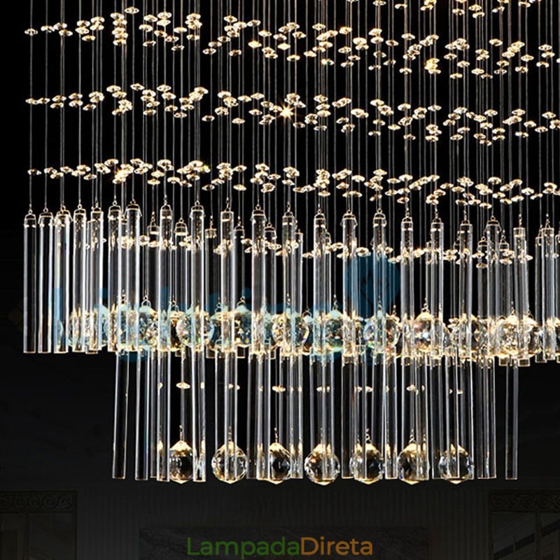 Lustre moderno contemporâneo, luminária pendente embutida, luz de gota de chuva de cristal