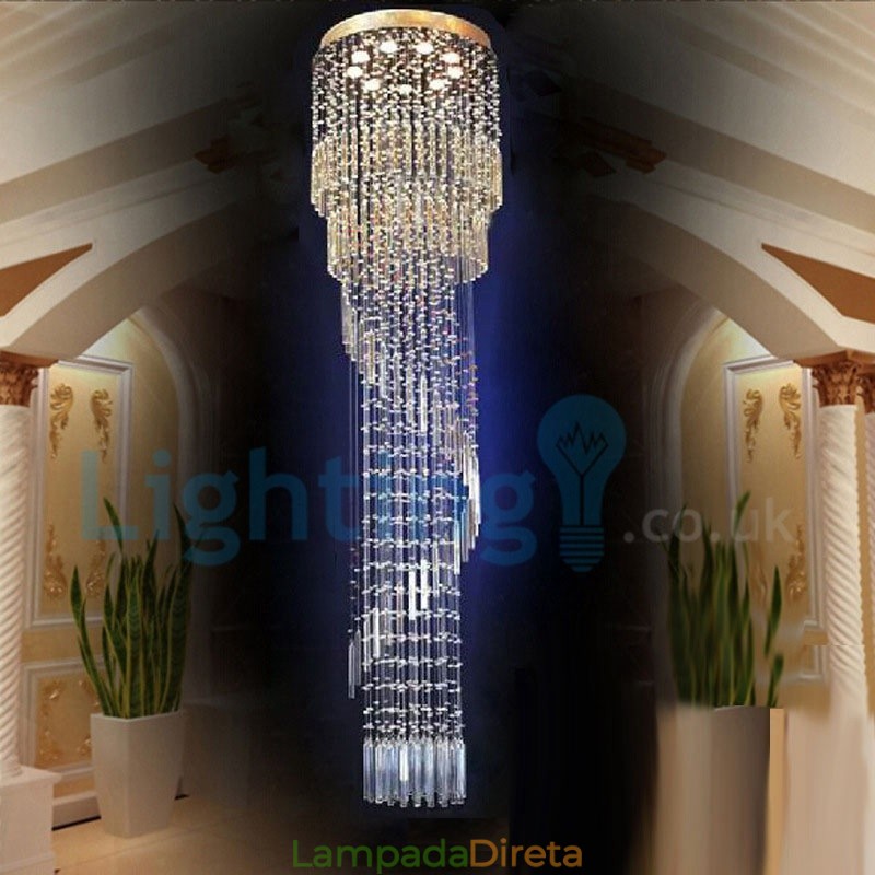 Lustre moderno contemporâneo, luminária pendente embutida, luz de gota de chuva de cristal