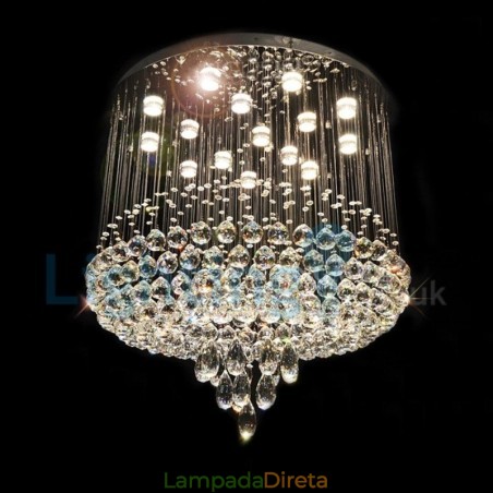 Lustre moderno contemporâneo, luminária pendente embutida, luz de gota de chuva de cristal Lustre moderno contemporâneo, luminária pendente embutida, luz de gota de chuva de cristal