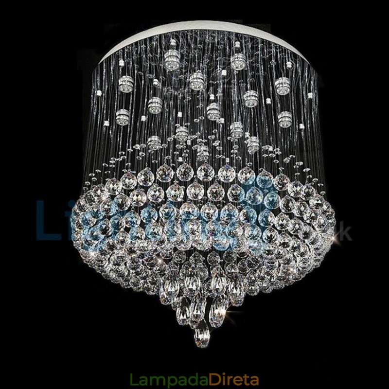 Lustre moderno contemporâneo, luminária pendente embutida, luz de gota de chuva de cristal