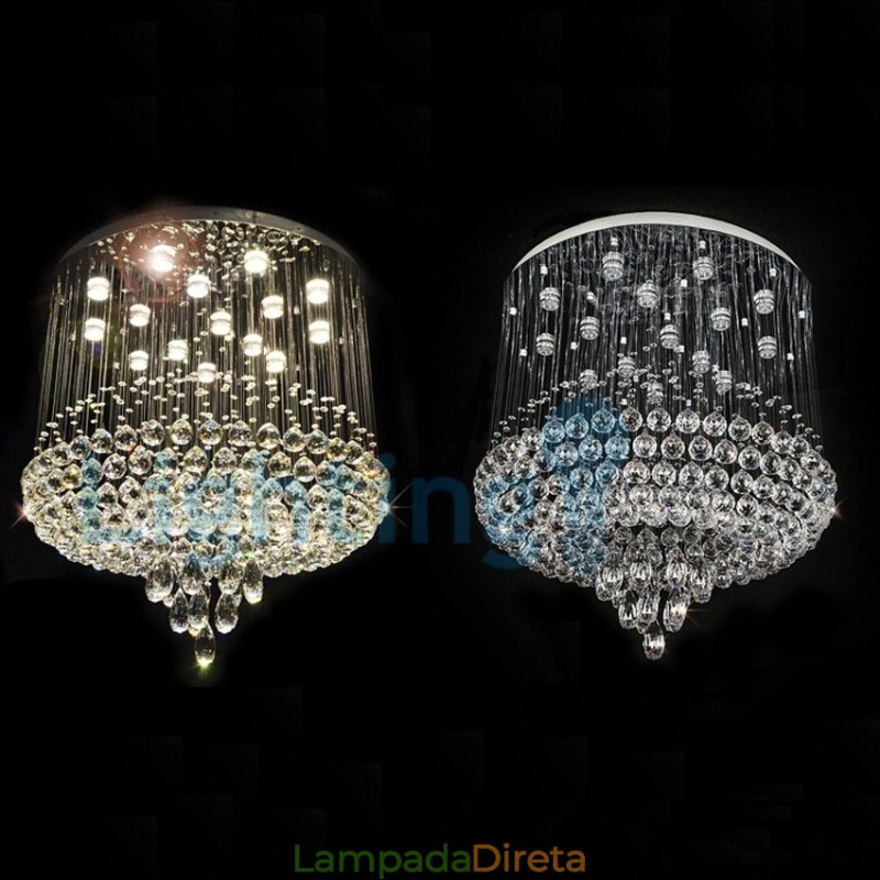 Lustre moderno contemporâneo, luminária pendente embutida, luz de gota de chuva de cristal