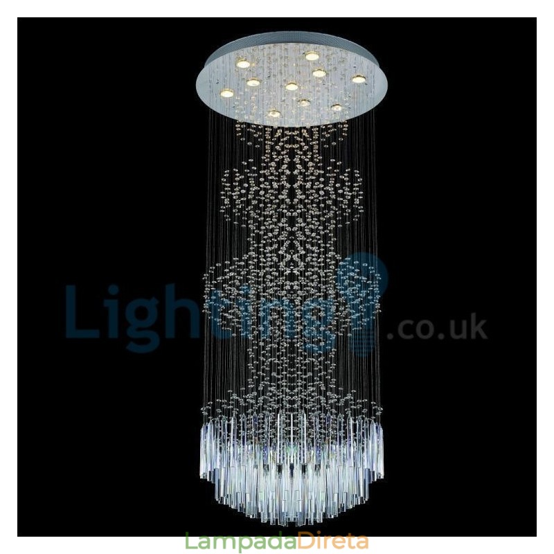 Lustre moderno contemporâneo, luminária pendente embutida, luz de gota de chuva de cristal