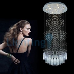 Lustre moderno contemporâneo, luminária pendente embutida, luz de gota de chuva de cristal