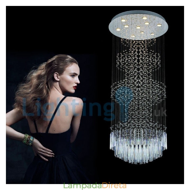 Lustre moderno contemporâneo, luminária pendente embutida, luz de gota de chuva de cristal