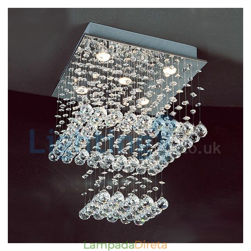 Lustre moderno contemporâneo, luminária pendente embutida, luz de gota de chuva de cristal