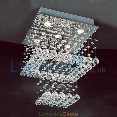 Lustre moderno contemporâneo, luminária pendente embutida, luz de gota de chuva de cristal Lustre moderno contemporâneo, luminária pendente embutida, luz de gota de chuva de cristal