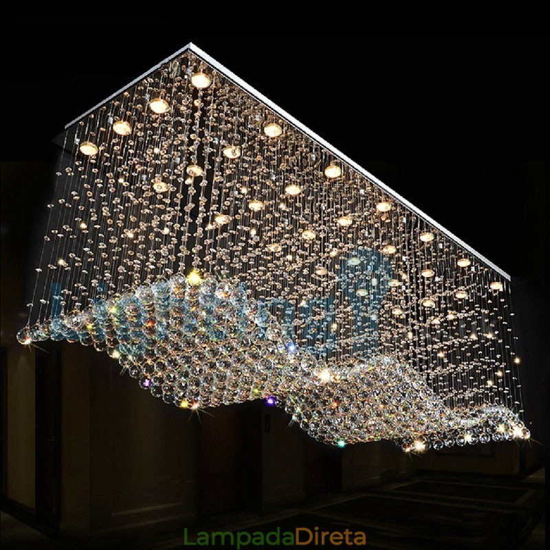 Lustre moderno contemporâneo, luminária pendente embutida, luz de gota de chuva de cristal