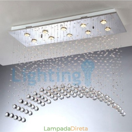 Lustre moderno contemporâneo, luminária pendente embutida, luz de gota de chuva de cristal Lustre moderno contemporâneo, luminária pendente embutida, luz de gota de chuva de cristal