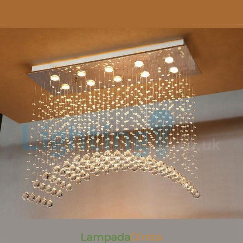 Lustre moderno contemporâneo, luminária pendente embutida, luz de gota de chuva de cristal