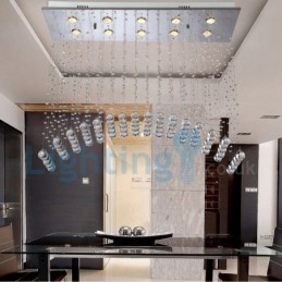 Lustre moderno contemporâneo, luminária pendente embutida, luz de gota de chuva de cristal