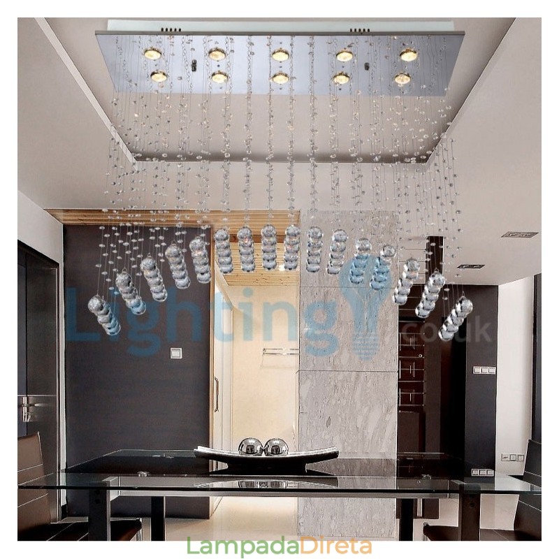 Lustre moderno contemporâneo, luminária pendente embutida, luz de gota de chuva de cristal