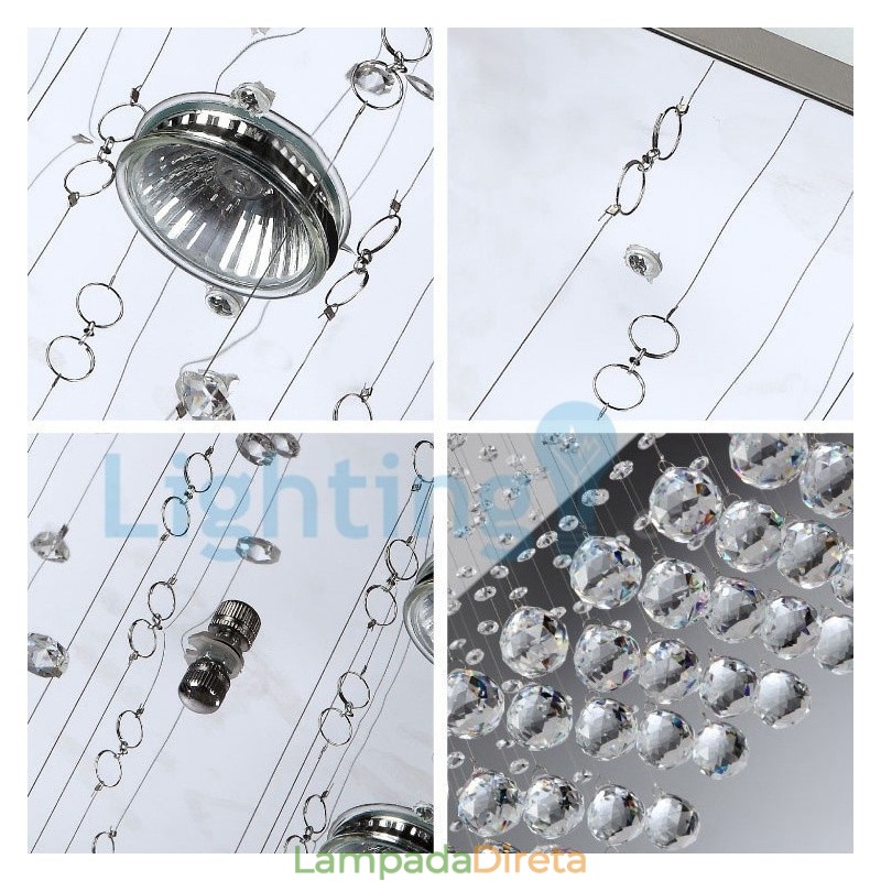 Lustre moderno contemporâneo, luminária pendente embutida, luz de gota de chuva de cristal