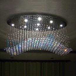 Lustre moderno contemporâneo, luminária pendente embutida, luz de gota de chuva de cristal