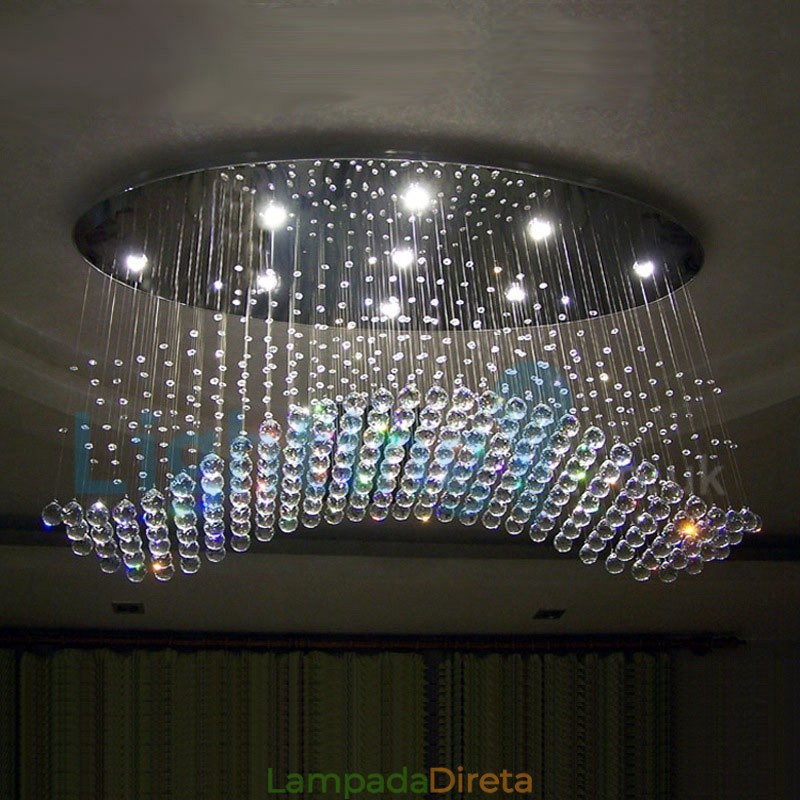Lustre moderno contemporâneo, luminária pendente embutida, luz de gota de chuva de cristal
