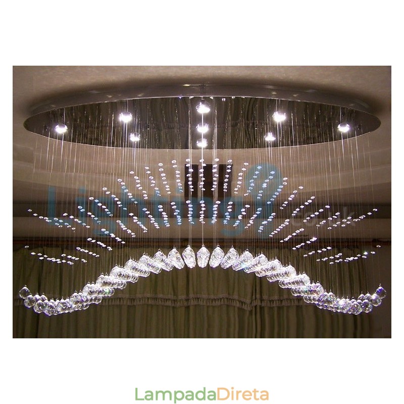 Lustre moderno contemporâneo, luminária pendente embutida, luz de gota de chuva de cristal