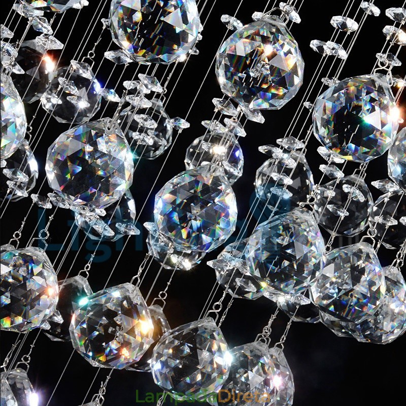 Lustre moderno contemporâneo, luminária pendente embutida, luz de gota de chuva de cristal