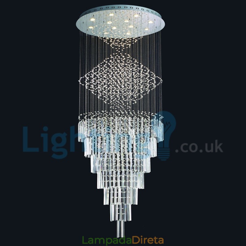 Lustre moderno contemporâneo, luminária pendente embutida, luz de gota de chuva de cristal