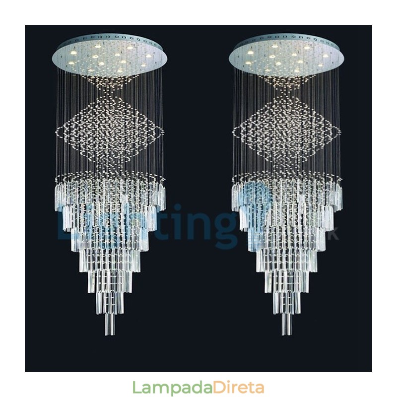 Lustre moderno contemporâneo, luminária pendente embutida, luz de gota de chuva de cristal
