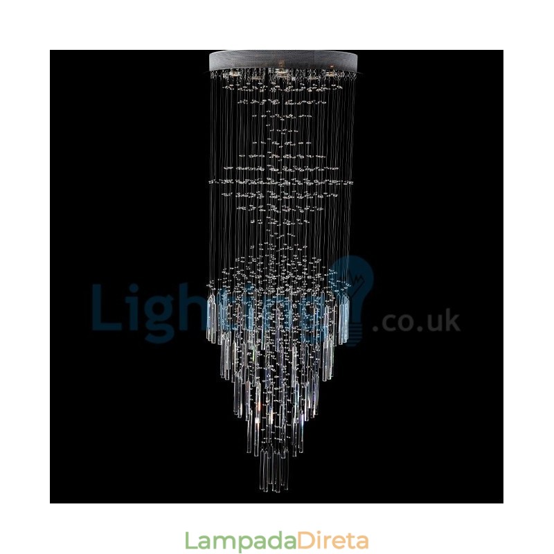 Lustre moderno contemporâneo, luminária pendente embutida, luz de gota de chuva de cristal