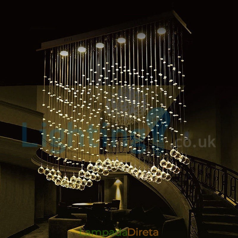 Lustre moderno contemporâneo, luminária pendente embutida, luz de gota de chuva de cristal