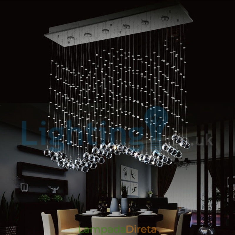 Lustre moderno contemporâneo, luminária pendente embutida, luz de gota de chuva de cristal
