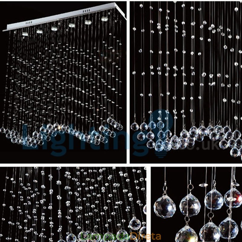 Lustre moderno contemporâneo, luminária pendente embutida, luz de gota de chuva de cristal