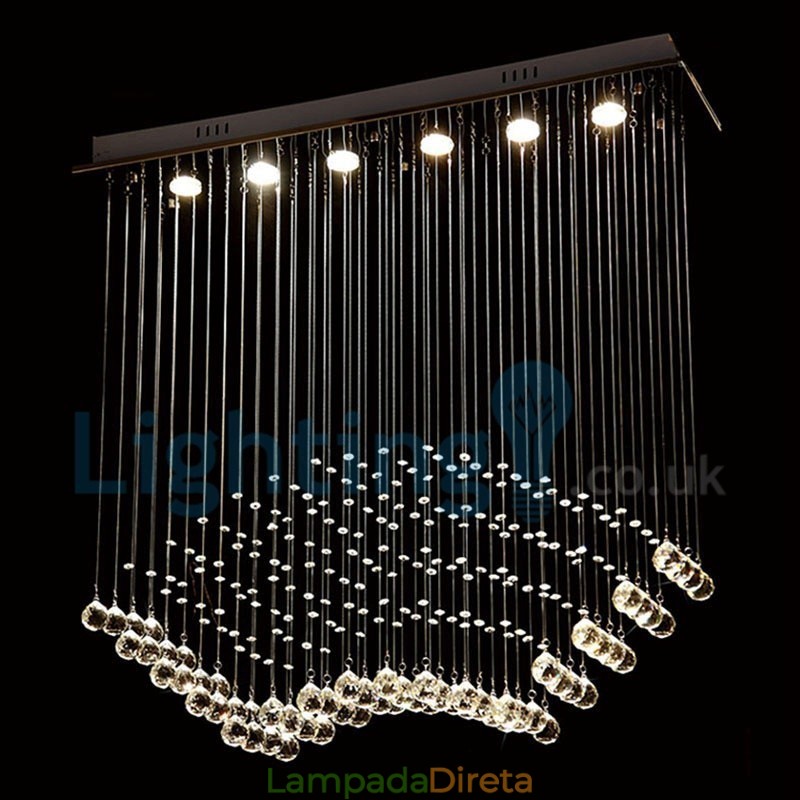 Lustre moderno contemporâneo, luminária pendente embutida, luz de gota de chuva de cristal