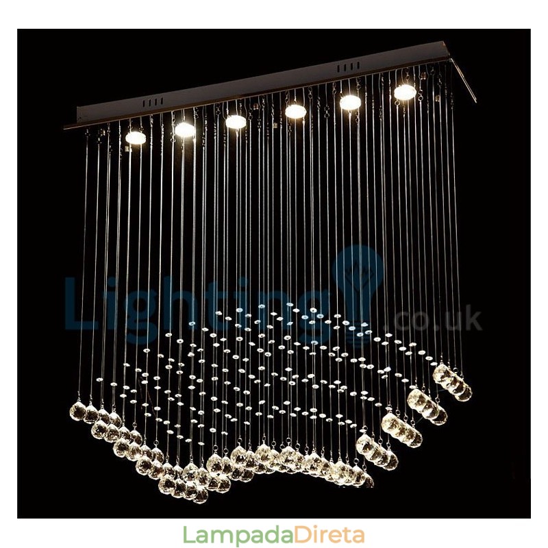 Lustre moderno contemporâneo, luminária pendente embutida, luz de gota de chuva de cristal