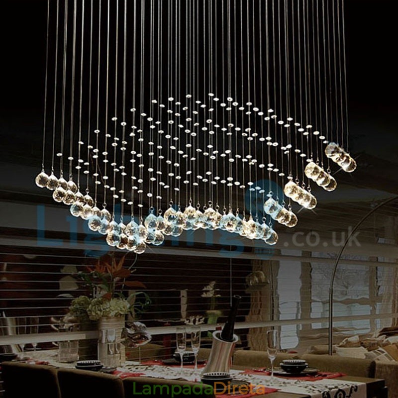 Lustre moderno contemporâneo, luminária pendente embutida, luz de gota de chuva de cristal