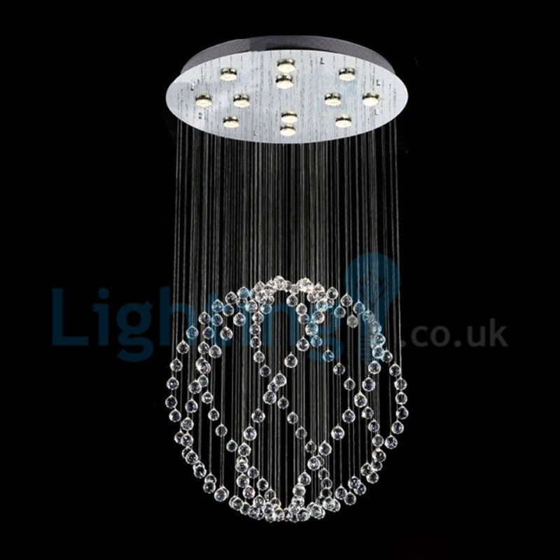 Lustre moderno contemporâneo, luminária pendente embutida, luz de gota de chuva de cristal