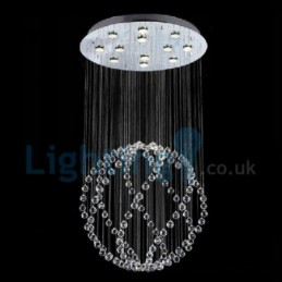 Lustre moderno contemporâneo, luminária pendente embutida, luz de gota de chuva de cristal
