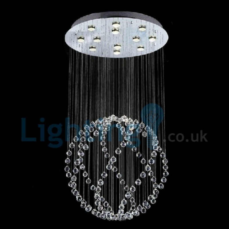 Lustre moderno contemporâneo, luminária pendente embutida, luz de gota de chuva de cristal