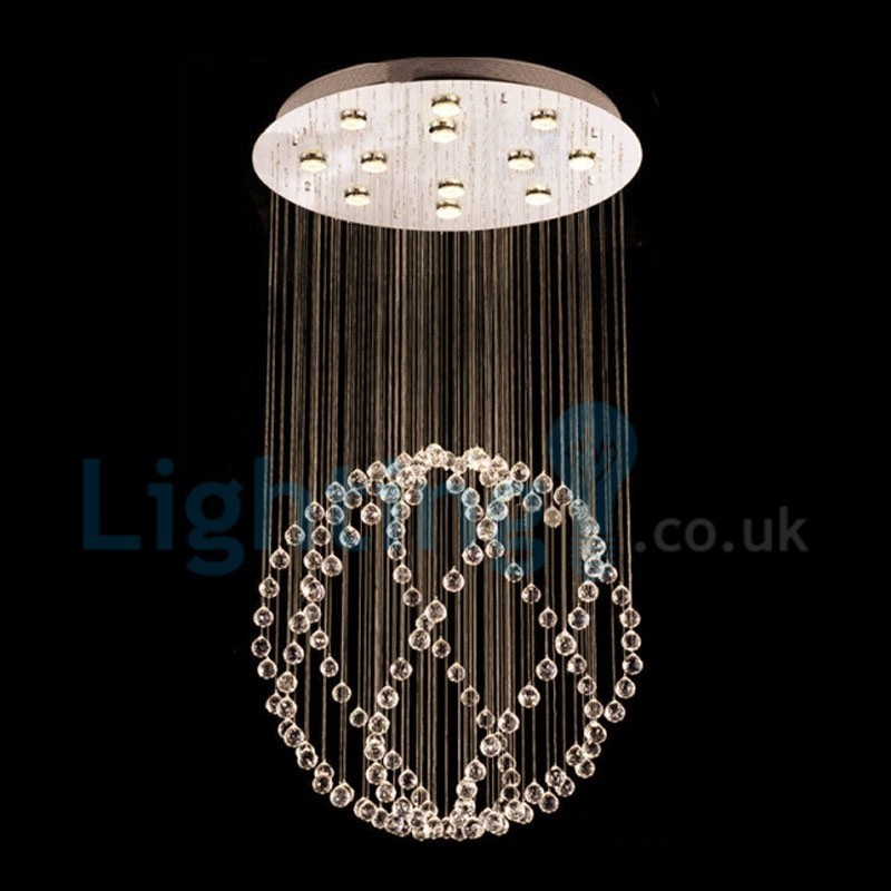 Lustre moderno contemporâneo, luminária pendente embutida, luz de gota de chuva de cristal
