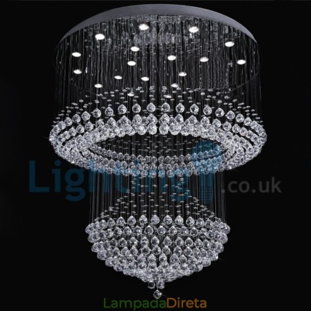 Lustre moderno contemporâneo, luminária pendente embutida, luz de gota de chuva de cristal Lustre moderno contemporâneo, luminária pendente embutida, luz de gota de chuva de cristal