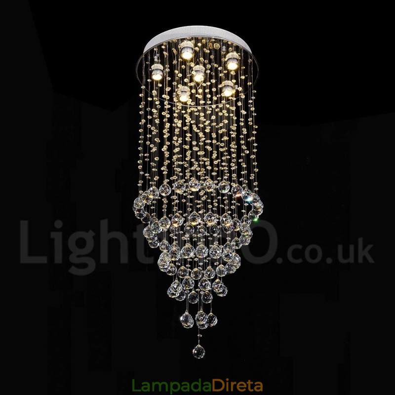 Lustre moderno contemporâneo, luminária pendente embutida, luz de gota de chuva de cristal