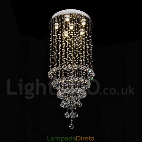 Lustre moderno contemporâneo, luminária pendente embutida, luz de gota de chuva de cristal Lustre moderno contemporâneo, luminária pendente embutida, luz de gota de chuva de cristal