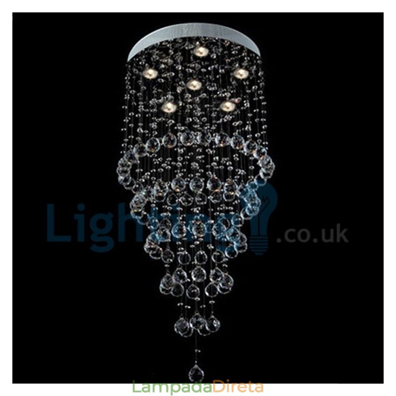 Lustre moderno contemporâneo, luminária pendente embutida, luz de gota de chuva de cristal