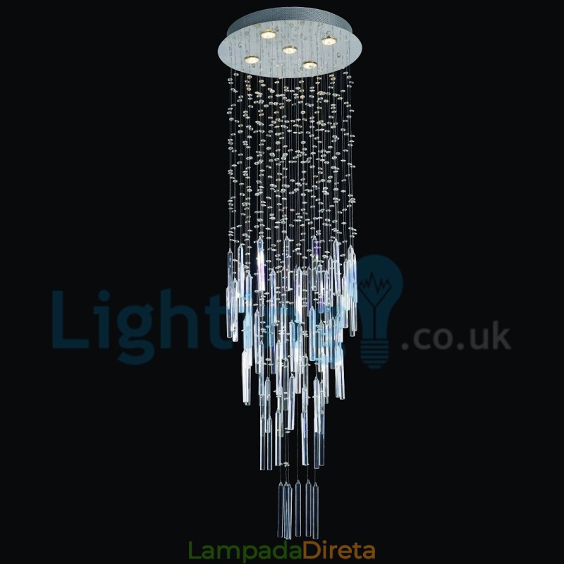 Lustre moderno contemporâneo, luminária pendente embutida, luz de gota de chuva de cristal
