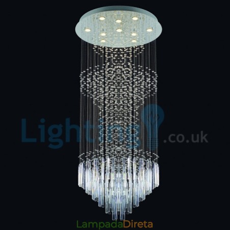 Lustre moderno contemporâneo, luminária pendente embutida, luz de gota de chuva de cristal Lustre moderno contemporâneo, luminária pendente embutida, luz de gota de chuva de cristal