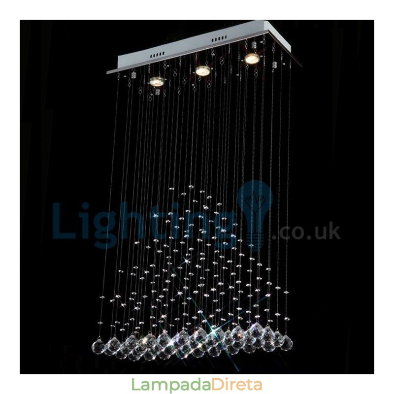 Lustre moderno contemporâneo, luminária pendente embutida, luz de gota de chuva de cristal