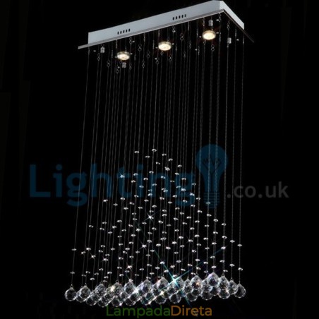 Lustre moderno contemporâneo, luminária pendente embutida, luz de gota de chuva de cristal Lustre moderno contemporâneo, luminária pendente embutida, luz de gota de chuva de cristal