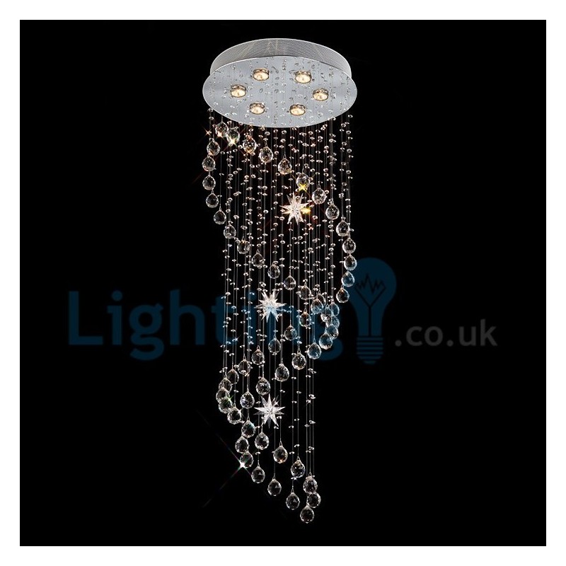 Lustre moderno contemporâneo, luminária pendente embutida, luz de gota de chuva de cristal