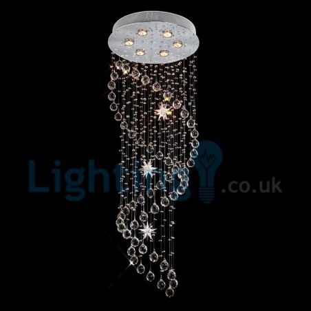 Lustre moderno contemporâneo, luminária pendente embutida, luz de gota de chuva de cristal Lustre moderno contemporâneo, luminária pendente embutida, luz de gota de chuva de cristal