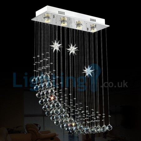 Lustre moderno contemporâneo, luminária pendente embutida, luz de gota de chuva de cristal Lustre moderno contemporâneo, luminária pendente embutida, luz de gota de chuva de cristal