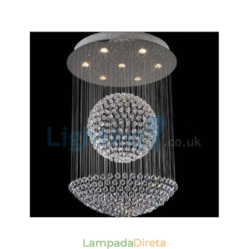 Lustre moderno contemporâneo, luminária pendente embutida, luz de gota de chuva de cristal