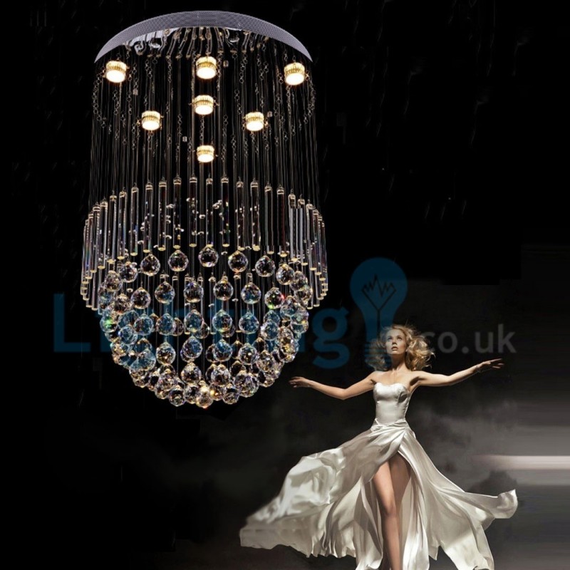Lustre moderno contemporâneo, luminária pendente embutida, luz de gota de chuva de cristal