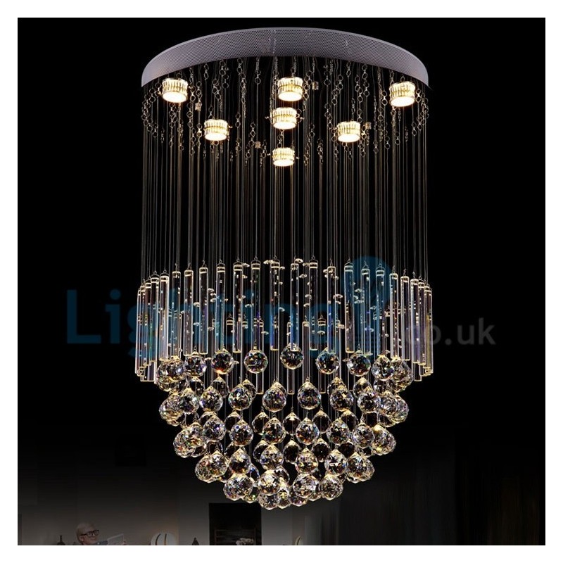 Lustre moderno contemporâneo, luminária pendente embutida, luz de gota de chuva de cristal