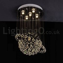 Lustre moderno contemporâneo, luminária pendente embutida, luz de gota de chuva de cristal