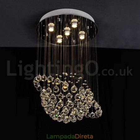 Lustre moderno contemporâneo, luminária pendente embutida, luz de gota de chuva de cristal Lustre moderno contemporâneo, luminária pendente embutida, luz de gota de chuva de cristal