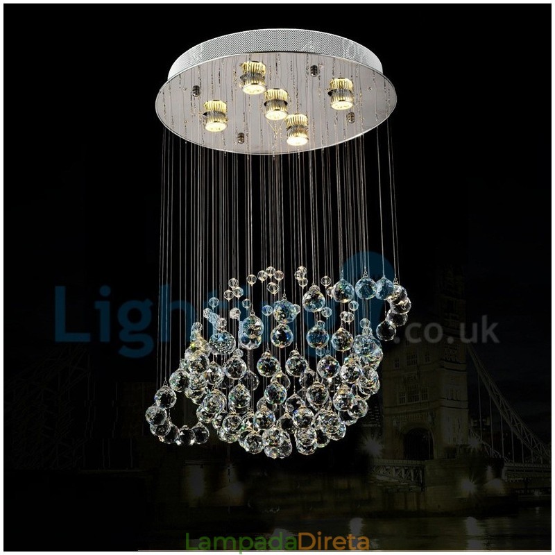 Lustre moderno contemporâneo, luminária pendente embutida, luz de gota de chuva de cristal